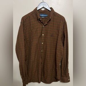 Ralph Lauren Classic Fit Long Sleeve Button Down Plaid Brown Blue Pink Green XL